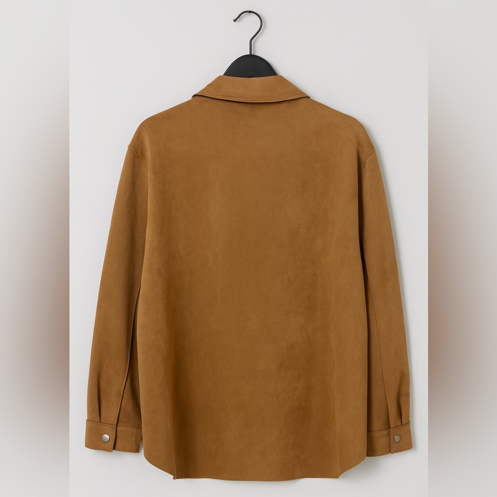 Wynne Layers Stretch Faux Suede Shirt Jacket | Camel Tan | Size Large - Picture 4 of 9